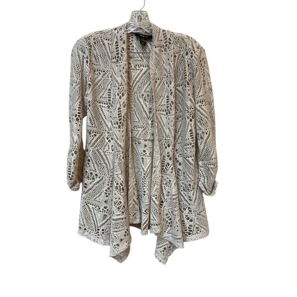 Cream Openwork Lace Knit Cardigan Boho Cottagecore Waterfall S